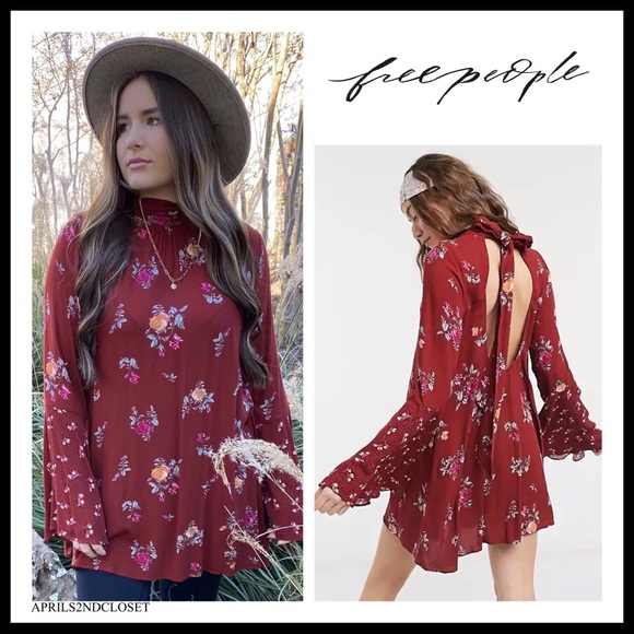 FREE PEOPLE BOHO FLOWY MINI TUNIC DRESS BOHEMIAN PRINT A2C - Picture 6 of 16